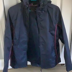 Ladies navy blue with beautiful pink piping lightweight jacket. Size M